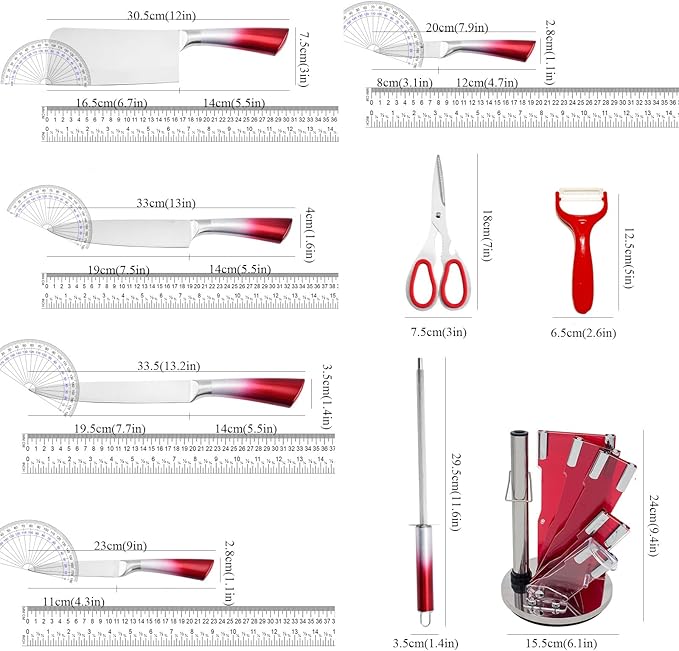 Professional 9-Piece Kitchen Knife Set with Acrylic Block - Non Stick Sharp Stainless Steel Chef Knives with Sharpener,Gift for Home Kitchen Women