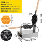 VEVOR Commercial Bubble Waffle Maker, 1400W Egg Bubble Puff Iron w/ 180° Rotatable 2 Pans & Wooden Handles, Stainless Steel Baker w/Non-Stick Teflon Coating, 50-250℃/122-482℉ Adjustable