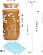ANOTION Useful White Elephant Gifts for Adults Holiday - New Year Gift 18oz Christmas Coffee Mugs Glass Cups with Lids and Straws Gingerbread Tumbler Drinking Glassware Drinkware Gifts for Women
