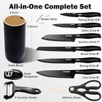 Knife Set, 10 Piece Kitchen Knife Set, Stainless Steel Knives Set for Kitchen, Universal Knife Block Set, Kitchen Kinfe Essentials, New Home Apartment Essentials, Dishwasher Safe (Black)