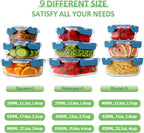 HOMBERKING Glass Food Storage Containers with Lids, [18 Piece] Glass Meal Prep Containers, Airtight Lunch Bento Boxes, BPA-Free & Leak Proof (9 lids & 9 Containers) - Deep Blue