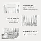 Ruckae Drinking Glasses Set of 8,15 oz and 7 oz Kitchen Water Glass Cups Set,Clear Ribbed Glassware Dishwasher Safe,Mixed Drinkware for Beer,Juice,Cocktail,Whiskey,Milk and Various Mixed Drinks