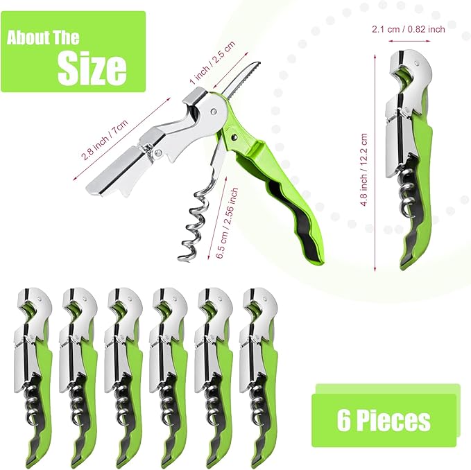 6 Pieces wine key wine opener Professional Waiter Corkscrews Stainless bottle opener Fold Serrated Foil Cutter Key for Family, Company Party,Bars,Restaurants(green)
