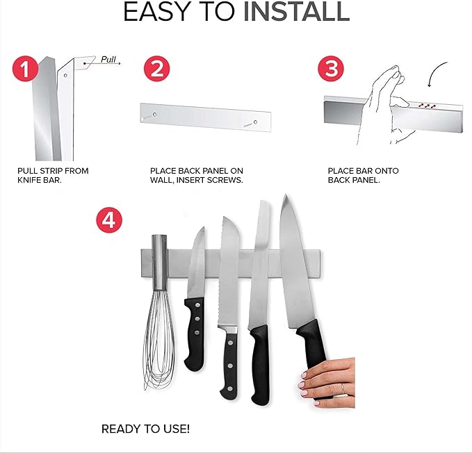 Modern Innovations 10 Inch Stainless Steel Magnetic Knife Bar with Multipurpose Use as Knife Holder, Knife Rack, Knife Strip, Kitchen Utensil Holder, Tool Holder, Art Supply Organizer, Home Organizer