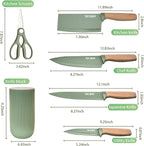 Green Knife Set, 6 Pieces Professional Kitchen Knife Set with Universal Knife Block, Super Sharp Knife Set with Ergonomic Handle Non-stick Stainless Steel Knife Block Set (Green)