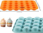 2PCS Silicone Mini Muffin & Cupcake Pan Set, Little Cook 24 Cups Mini Muffin Baking Pan, Non-Stick, BPA Free, Dishwasher Safe, Perfect for Making Muffin, Cakes, Tart (Orange + Peacock Blue)