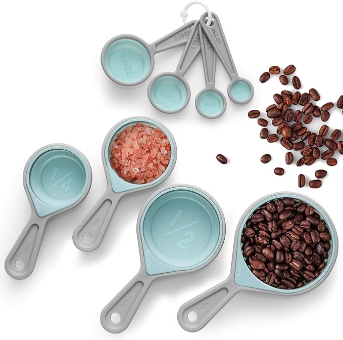 Kitchen Gadgets Set 13 Piece, Space Saving Cooking Tools Includes Cheese Grater, Pizza Cutter, Peeler, Bottle Opener, Garlic Grinder, Collapsible Measuring Cups Spoons for Small Kitchen RV Camp