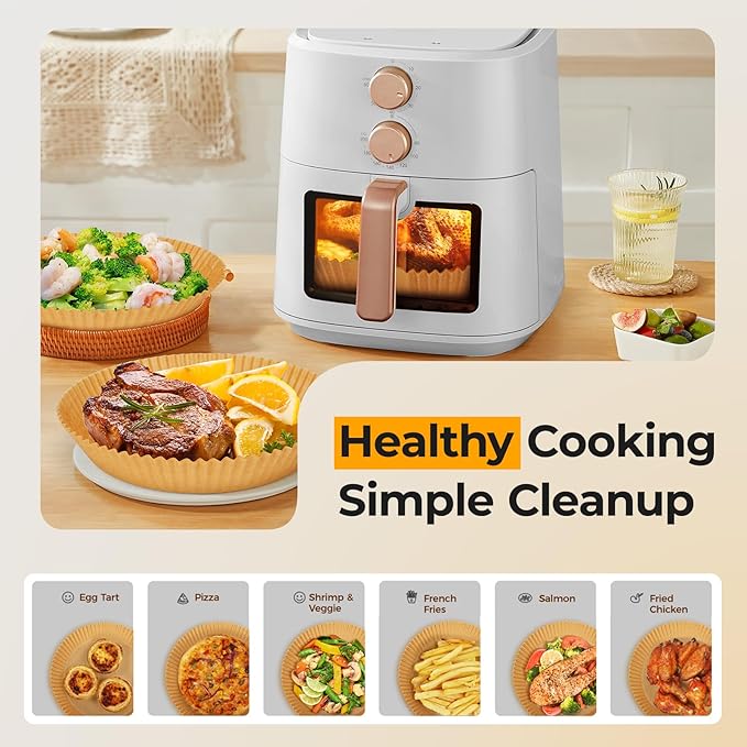 Vailnd Air Fryer Liners Disposable for Ninja, 150 Pcs 8" Round Airfryer Paper Liner Heavy-Duty, Non-Stick and Grease-Proof Parchment Paper Sheets for 5-8 qt Basket Air Fryers Oven Steamer