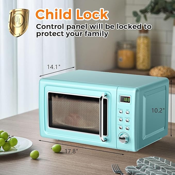 ARLIME Small Microwave, 0.7Cu.ft 700 Watt Countertop Microwave with 5 Micro Power Defrost & Auto Cooking Function, Stainless Steel Interior, LED Display, Retro Microwave for Kitchen, RV, Dorm (Green)