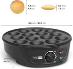 FineMade Non Stick Mini Pancakes Maker Machine, Electric Poffertjes Pan with Browning Control, Small Ebelskiver Aebleskiver Pan, Dutch Mini Pancake Maker, with Brush & Forks, 14 Slots, Black