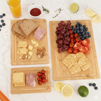 Bamboo Cutting Board Set of 3 with Stand, Wood Chopping Boards for Kitchen, Reversible Butcher Block with Juice Groove & Handle, Different Size Boards for Meat, Vegetables, Fruit, Charcuterie