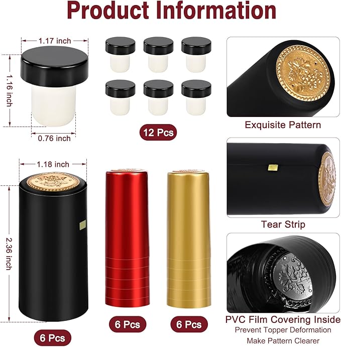 30 Pcs Wine Sealer for Wine Bottles - Bottle Sealer for Cruise, Plastic Heat Shrink Cap & Polymer Stopper with Plastic Top