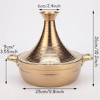 Moroccan Tagine Cooking Pot,Stainless Steel Non Stick Moroccan Casserole with 2 Handles,Large Moroccan Cooker Handmade Tagine Pot with Cone-Shaped Lid(25cm, Rose Gold)