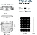CycleMore 40 Pcs 4oz Clear Glass Mini Mason Jars With Silver Separable Lids and Diamond appearance, Small Spice Canning Jars for Honey, Jam, Jelly, Wedding Favors, Kitchen Food Storage
