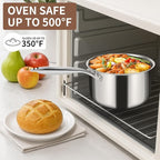EWFEN 3 Ply Stainless Steel Saucepan with Lid, 2 Quart Multipurpose Cooking Pot, Stay-Cool Handle, Induction Oven Dishwasher Safe, 2 QT