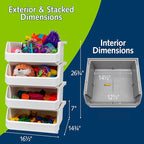 Plastic Containers for Organizing and Storage Bins for Closet, Kitchen, Office, Garage or Pantry Organization, Stackable Bins, Extra Large (14.8" x 16.5" x 7"), 4-Pack, White