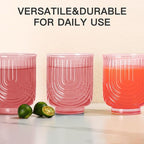 JOVGANK Pink Vintage Drinking Glasses Set of 6-14Oz Pink Glass Drinking Glasses, Art Deco Ripple Highball Glass, Whiskey Cocktail Glasses, for Bar Coffee Juice, Housewarming and Mother's Day Gift