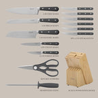 MARTHA STEWART Eastwalk 14 Piece High Carbon Stainless Steel Cutlery Knife Block Set w/ABS Triple Riveted Forged Handle Acacia Wood Block - Gray