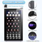 Antarctic Star 26 Bottle 130 Can Wine Cooler/Cabinet Refrigerator Mini Wine Cellar Beer Soda Clear Glass Door Bar Fridge Quiet Compressor Adjust Temp Freestanding Indoor Use 3.1cu.ft Black