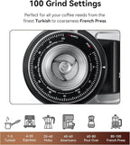 MOKKOM Professional 64mm Plated Flat Burr Coffee Grinder with 100 Grind Settings, All-Metal Stainless Steel Body, Coffee Bean Grinder with Adjustable Electronic Timer, Anti-Static, LED Display