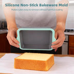 4PCS Silicone Baking Pan Set, Stackable Nonstick Baking Pans Set with Long-lasting Grip Handles & Metal Reinforced Frame, Kitchen Baking Kit for Baking Muffin, Loaf, Round & Square Cake Pans