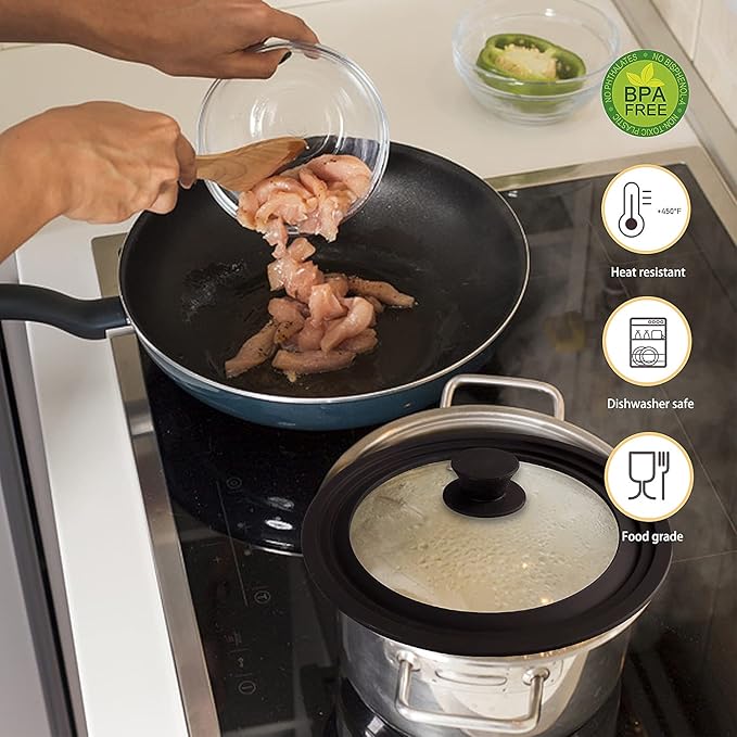 Ydeapi Universal Lid for Pots, Pans and Skillets, Pot Lid With Heat Resistant Silicone Rim and Tempered Glass, Fits 11", 12", 12.5" Diameter Pots and Pans