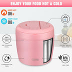 wiwens Thermo Food Jar for Hot Food Adults 32OZ Soup Thermo Lunch Containers Wide Mouth Vacuum Insulated Stainless Steel Leakproof Bento Box with Spoon (Pink2)