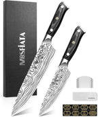 MOSFiATA 2Pcs Chef Knife Set, Sharp Kitchen Knife High Carbon German EN1.4116 Stainless Steel Cooking Knife, 9"&6" Chopping Knife Kitchen Knives Set with Ergonomic Handle, Gift Box