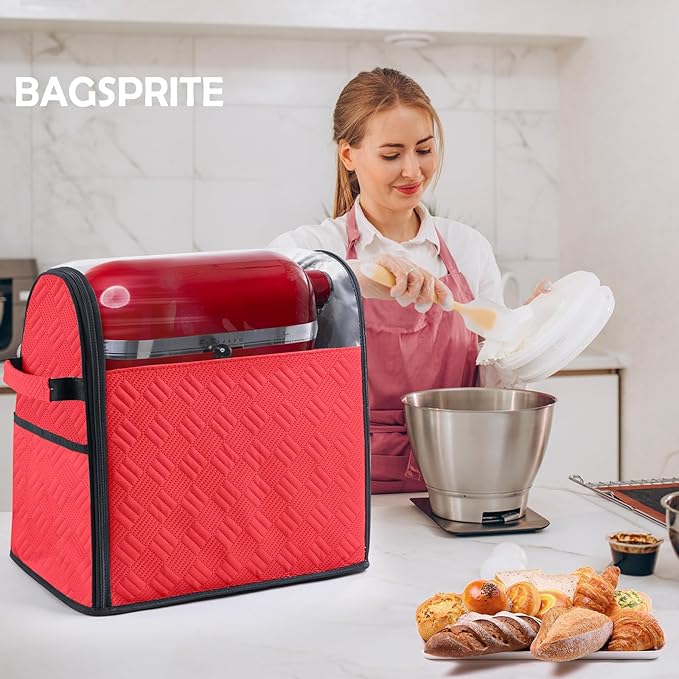 BAGSPRITE Full Open Stand Mixer Cover with Slider Base Compatible with KitchenAid 4.5/5 Qt Bowl-Lift Mixers – Dustproof Quilted Kitchen Aid Mixer Cover with Pockets for Accessories & Attachments