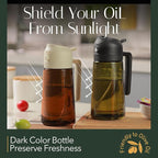 YARRAMATE 16oz/470ml Light Blocking Oil Sprayer for Cooking with Stickers, Food-Grade 2 in 1 Olive Oil Dispenser Bottle for Kitchen, Premium Dark Amber Glass Oil Bottle for Air Fryer, BBQ (PeachPink)