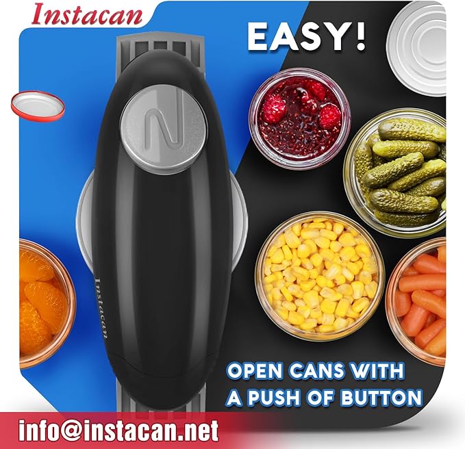 INSTACAN Higher Torque and One Touch Electric Jar Opener Easy Remove Almost Size Lid with Auto-Off, Powerful Bottle Opener for Arthritic Hands, Automatic Jar Opener for Weak Hands and Seniors (Black)