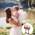 XUWAIDSGN 48 Pcs 7oz Plastic Vintage Wine Glasses Drinking Glasses Unbreakable Wedding Glassware Crystal Water Goblets Reusable Drinkware Vintage Champagne Flutes (48, Rose Gold)