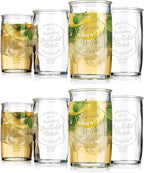 Glaver's Set of 8 Highball Glass Cups 20 OZ Stemless Tall Drinking Glasses For Everyday Use, Vintage Ice Cold Logo Tumbler Glassware for Bar, Juice, Cocktails, Beer, Water glasses.