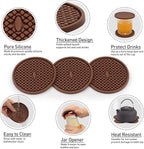 3 Pack Silicone Coasters for Drinks, Thickened Coaster with Deep Tray Grooved Design Cup Mat, Washable Heat Resistant Durable Non-Slip Coasters for Coffee Table Wooden Desk Kitchen Bar (Brown)