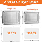 Air Fryer Basket for Oven, 2 Set Oven Air Fryer Basket and Tray with 60 PCS Parchment Papers, Stainless Steel Air Fryers Pan and Crisper Tray for for Baking Cooking and Frying(15.6"X11.6" & 13"X9.7")