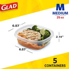 Glad GladWare Entree Food Storage Containers with Lids, Medium Square No BPA Plastic for Meal Prep and Lunches, Lock Tight Seal, Microwave and Dishwasher Safe, 25 Oz, 5 Count - 6 Pack