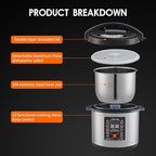 12L/12.8Qt Commercial Electric Pressure Cooker, Digital Control, 304 Stainless steel Inner Pot, Serve for 15-25 people, 1400W/120V with US PLUG, suitable to small restaurant, Canteen, Hotel