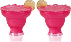 HOST FREEZE Margarita Cocktail Glasses, Frozen Cup Double Wall Plastic Margarita Glasses Drinking Set Modern Drinking Glasses 12oz Punch Pink Set of 2