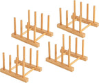 HBlife 4pcs Bamboo Dish Plate Bowl Cup Book Pot Lid Cutting Board Drying Rack Stand Drainer Storage Holder Organizer Kitchen Cabinet（Keep Dry）