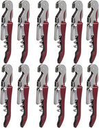 RECUTMS 12 Packs Wine Corkscrew Opener Bulk Stainless Steel Fold Beer or Bottle Opener Serrated Foil Cutter,Perfect for Bars,Restaurants,Family,Company Party (Claret)