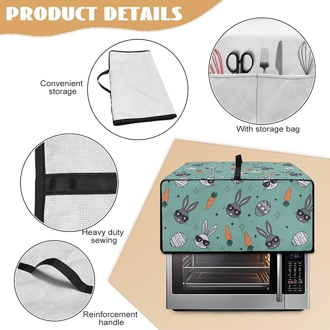 Easter Egg Bunny Carrot Print Toaster Oven Dust Cover Compatible with Most Toasters Ovens, Easter Decor Dust-proof Protector for Kitchen Small Appliance, (Small-14.5*18.46*9 inches)
