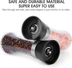 Hotder Premium Pepper and Salt Grinder Set of 2-Refillable Coarseness Adjustable Pepper Mill Shaker with Glass Body for Home,Kitchen(Two Pack)