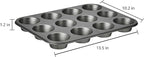 Amazon Basics Nonstick Muffin Pan, Set of 2, Sturdy, Oven Safe, Bakes Evenly, Easy to Clean, 12 Cups, Gray, 13.9x10.55x1.22"