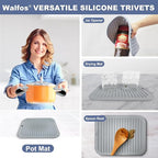 Walfos Silicone Trivets for Hot Pots and Pans - Heat Resistant Hot Pads for Kitchen Counter- 4 Pcs Multi-Purpose & Versatile Trivet Mat - Long-Lasting & Flexible Silicone Hot Pad（Gray）