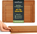 Keechee 2Pcs Cutting Board Set with Non-slip Mat, Bamboo Cutting Boards for Kitchen Meal Prep & Serving - Wood Serving Board Sets with Deep Juice Groove Ideal Kitchen Gifts