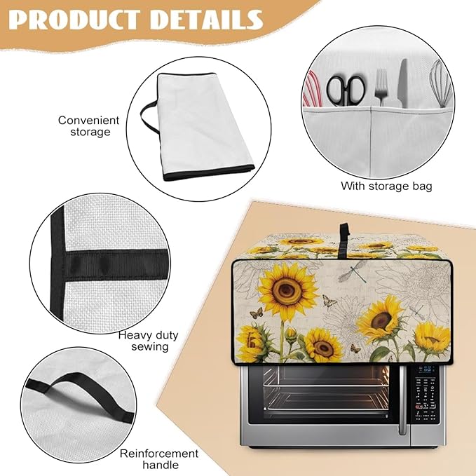 Sunflower Butterfly Dragonfly Print Toaster Oven Dust-proof Cover, Fingerprint Prevention & Greasy Protection Washable Universal Small Appliance Covers (Small-14.5 * 18.46 * 9 inches)