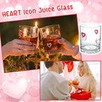 Skylety 2 Pcs Heart Icons Juice Glasses Love Drinking Cups 13.5 oz Old Fashioned Whiskey Cocktail Coffee Mugs for Mother's Day Party Gift Decor