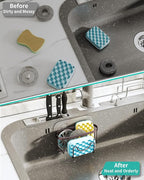 HapiRm Multifunctional Sponge Holder for Kitchen Sink with Unique M-Shaped, 2 Installation Methods Sink Caddy, Stainless Steel Kitchen Organizer for Sponge, Brush, Sink Stopper and Scraper -Bronze