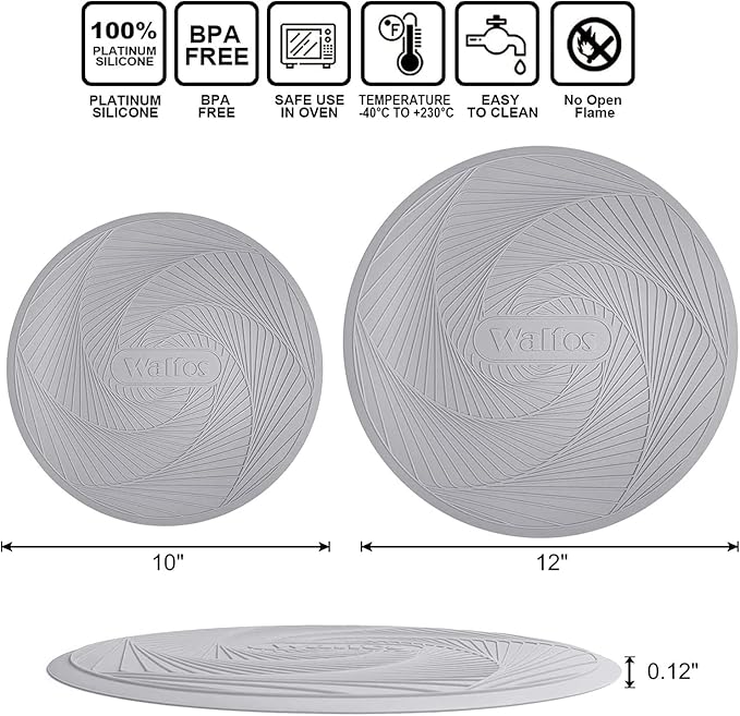 Walfos Silicone Microwave Mats, Heat Resistant Multi-Purpose Microwave Trivet Mat, Non-Slip Hot Pads, BPA Free Silicone Mats for Microwave, Oven, Hot Pan, Pot (Grey)