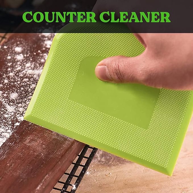 SURDOCA Dough Scraper Bench Scraper - 3P 9.5x6.1" Plastic Flexible Bowl Scraper, Sharp Edge & Angles Cake Scraper. Non-Slip Bakeware Decorating Tools Sculpting & Modeling Tools - Green+Pink+Green